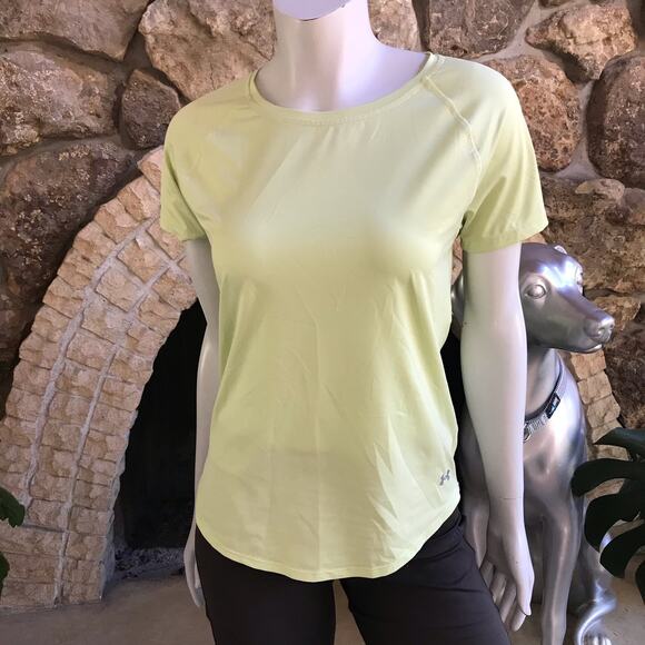 Under Armour Neon Green Yellow Open Back Short Sleeve Shirt Women's Size Large - Picture 4 of 5